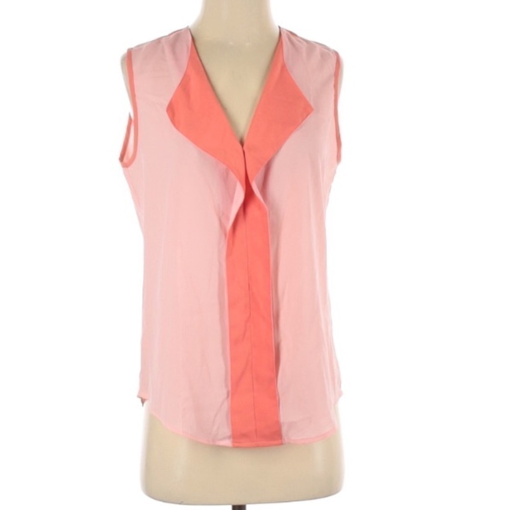 Gibson sleeveless salmon v neck blouse color block small women’s